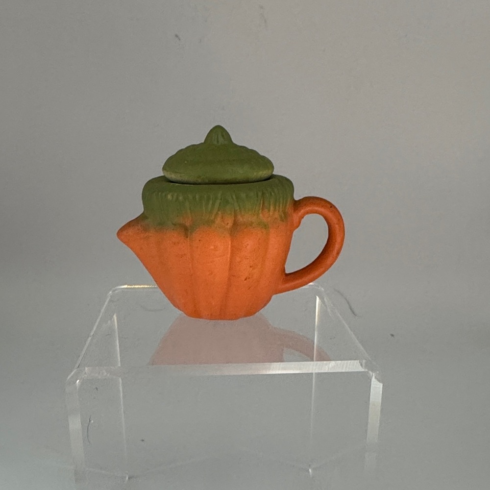 Mini Orange Pumpkin with Green Lid Ceramic Teapot